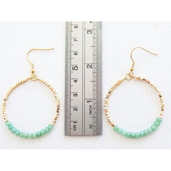 Sparkly Gemstone Beaded Hoops Earrings Natural Green Aventurine Beaded Hoops - Picture 4 of 11